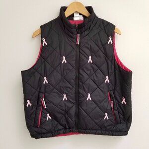 Coldwater Creek BREAST CANCER PINK RIBBON Womens Quilted Vest Puffy Sz L